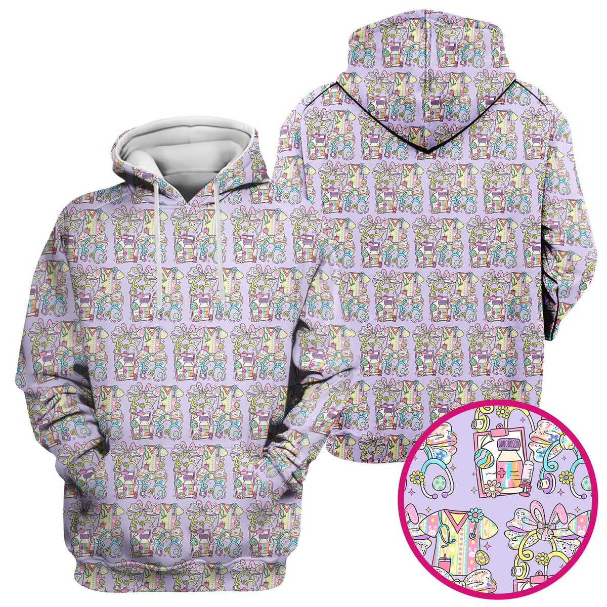 Colorful Nurse Scrub Supplies Pattern Scrub Top, Breathable Fabrics Nursing Uniform