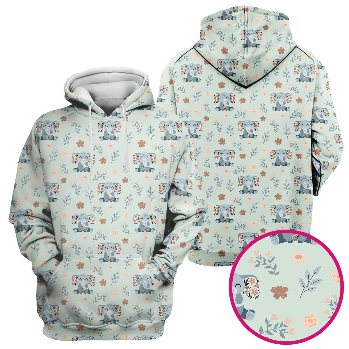 Cute Elephant Floral Print Scrub Top, Comfortable Scrubs for Nurses