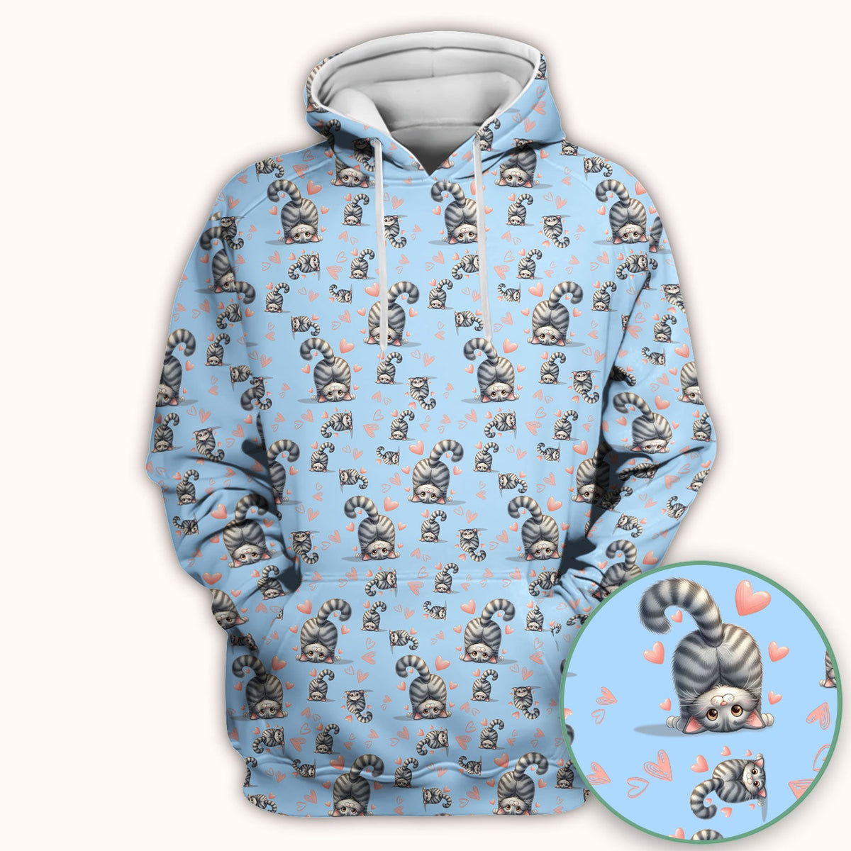 Valentine Cute Cat Scrub Top, Cat Heart Pattern Nurse Uniform, Comfortable Scrubs For Nurses