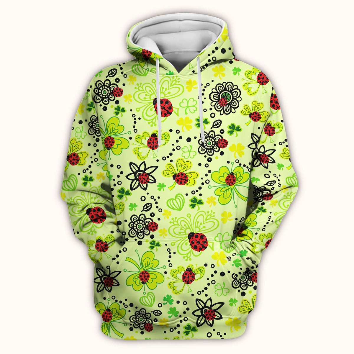 Ladybug Clover Floral Pattern Print Scrubs Nurses, Breathable Fabrics Nursing Uniform
