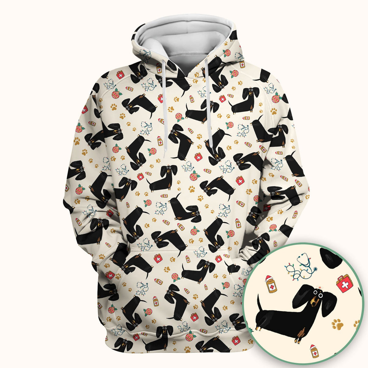 Black Dachshund Nurse Scrub Top - Gift For Dog Lover