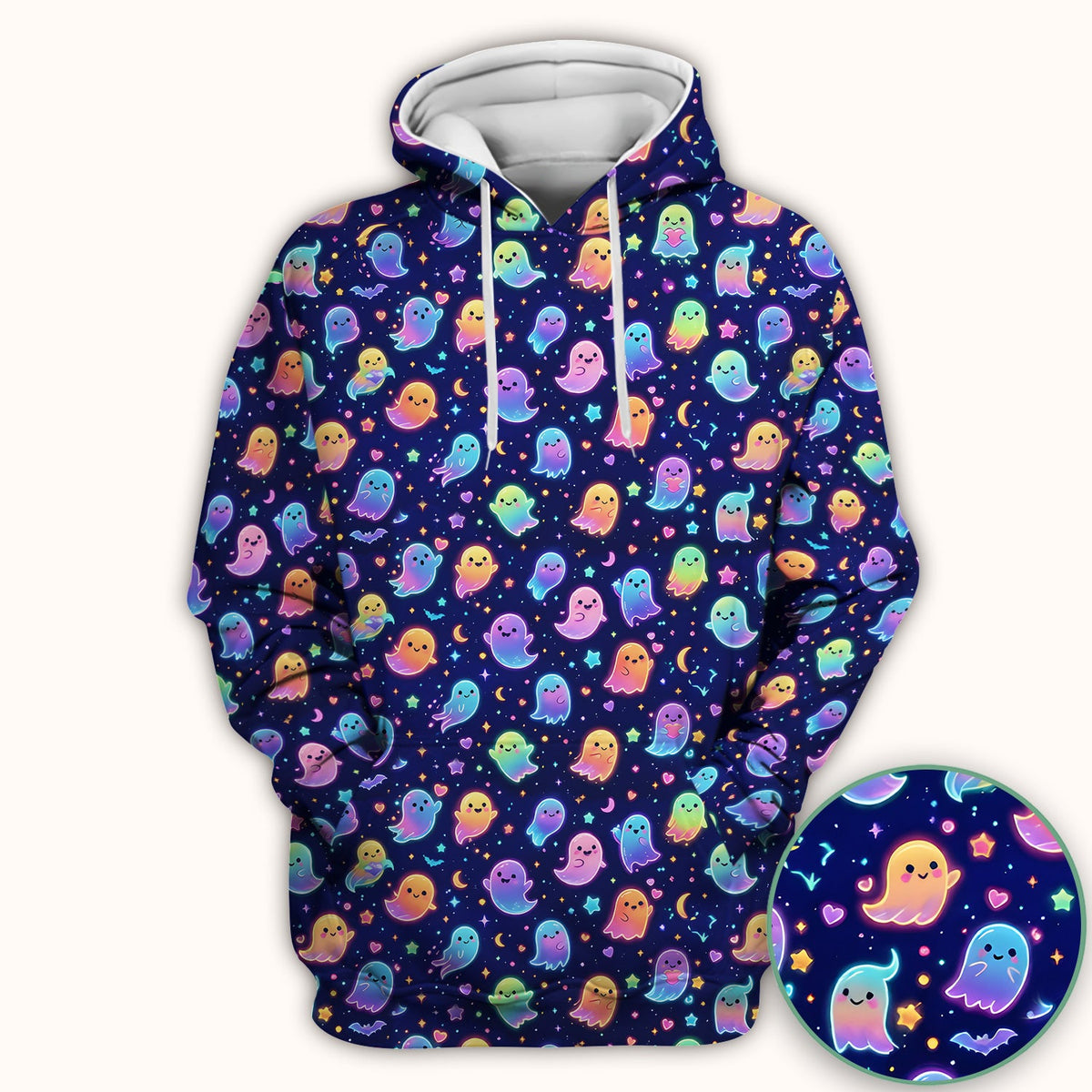 Neon Halloween Ghosts Nurse Scrub Top