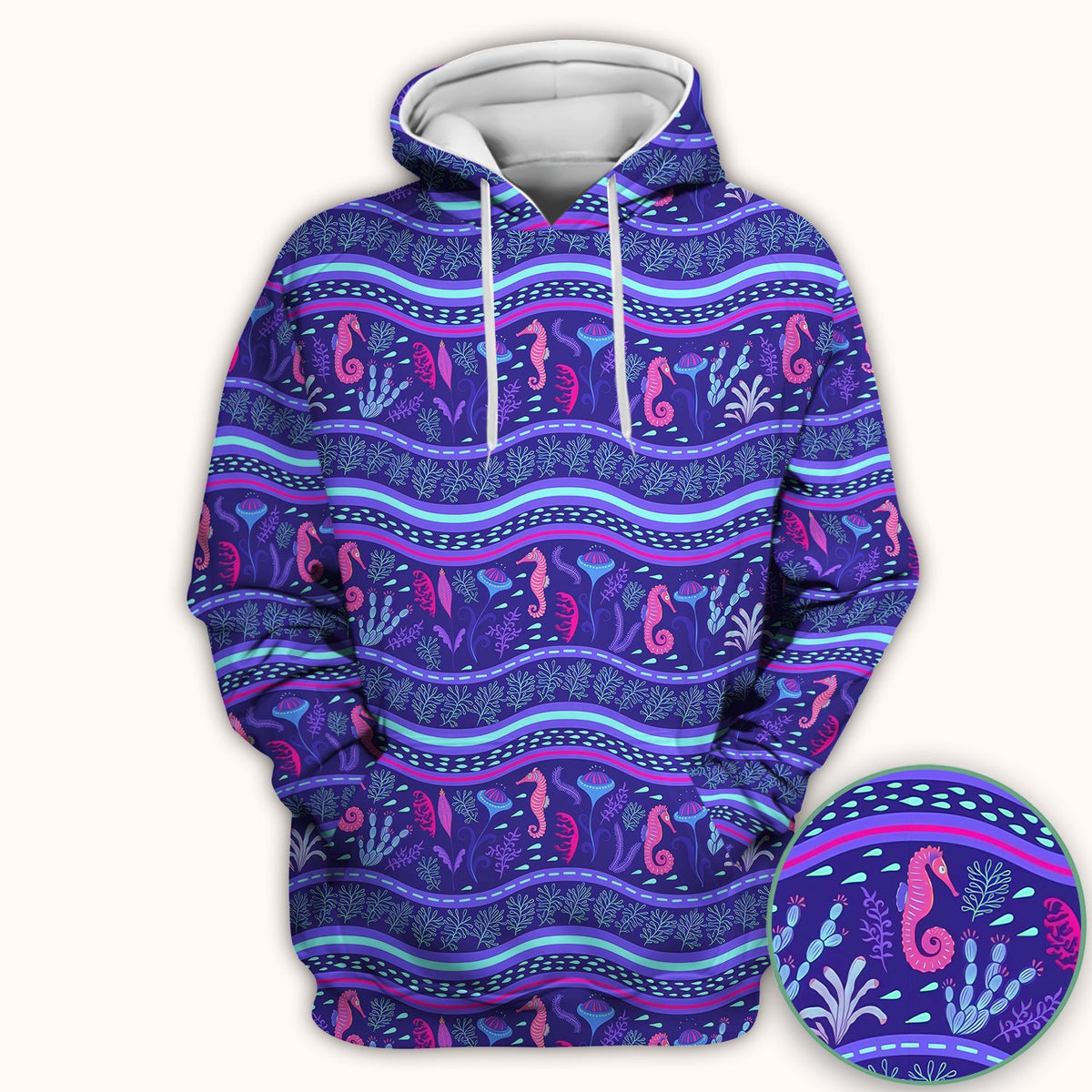 Purple Seahorse Ocean Pattern Nurse Scrub Top