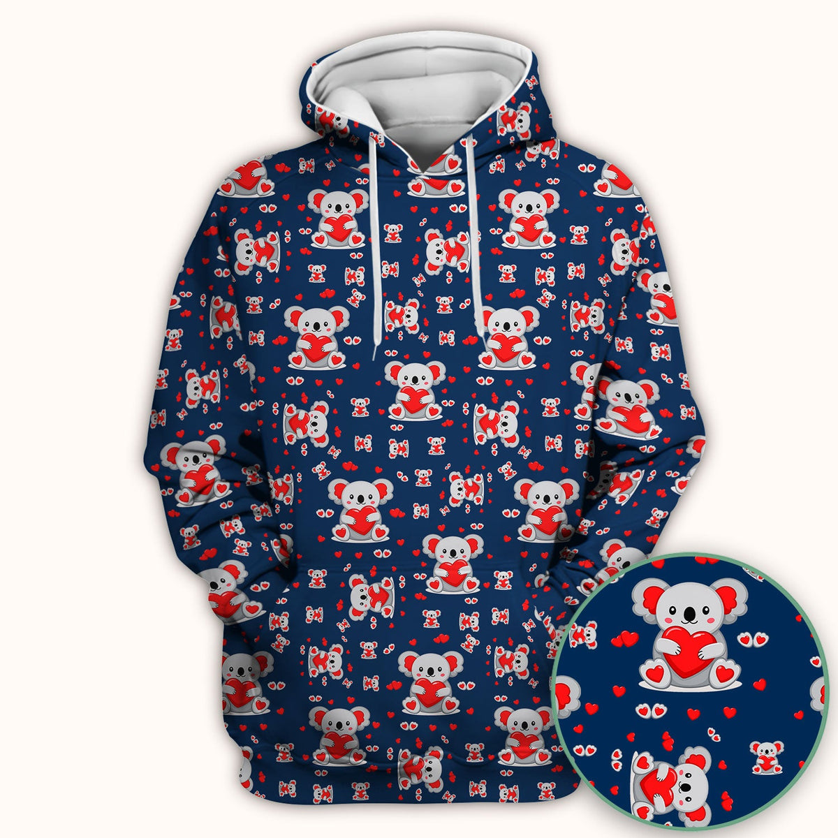 Valentine Cute Koala Heart Pattern Nurse Shirt, Comfortable Scrubs for Nurses