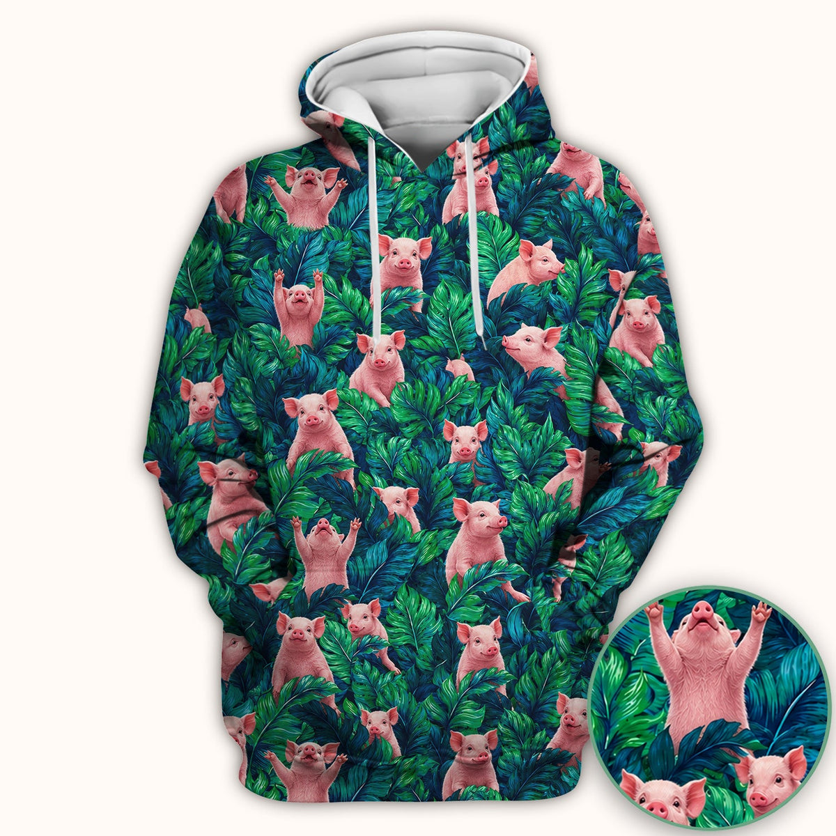 Piglet Jungle Leaves Nurse Scrub Top