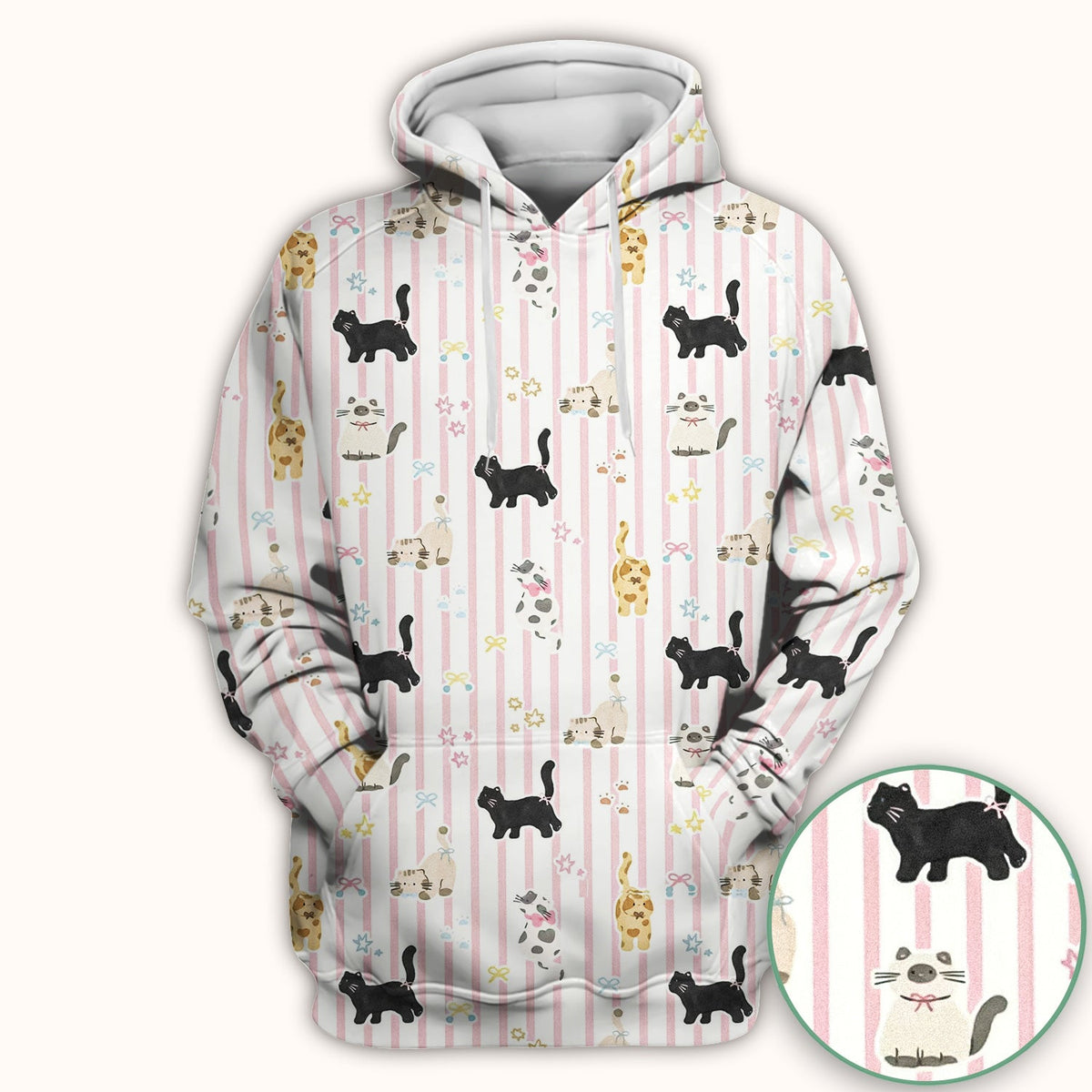 Playful Cat Stripe Ribbon Nurse Scrub Top