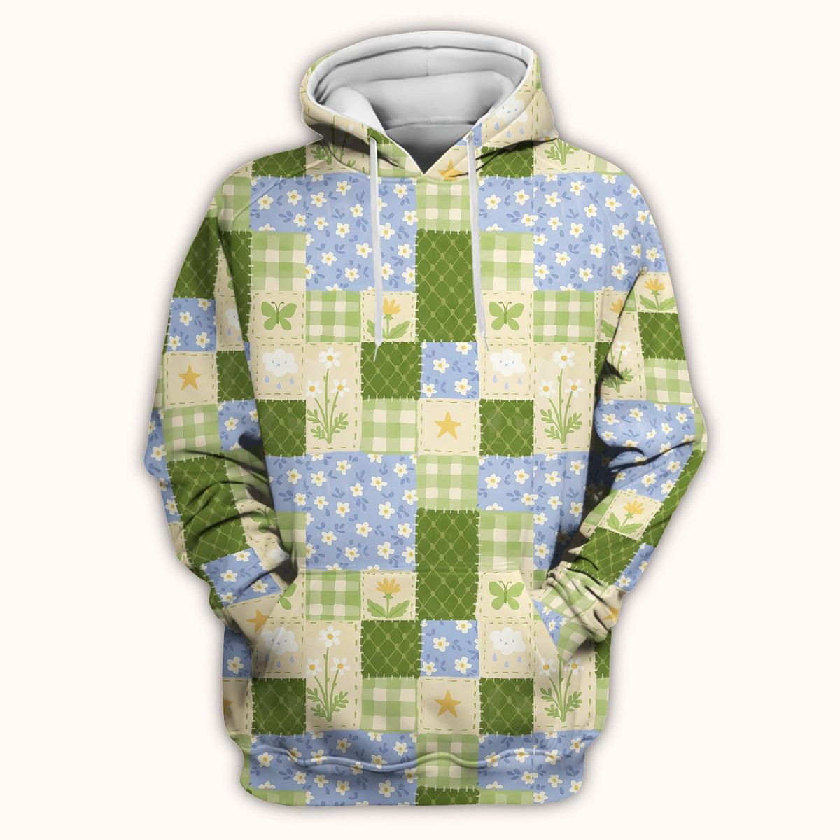 Green Patchwork Clover Floral Nurse Scrub Top