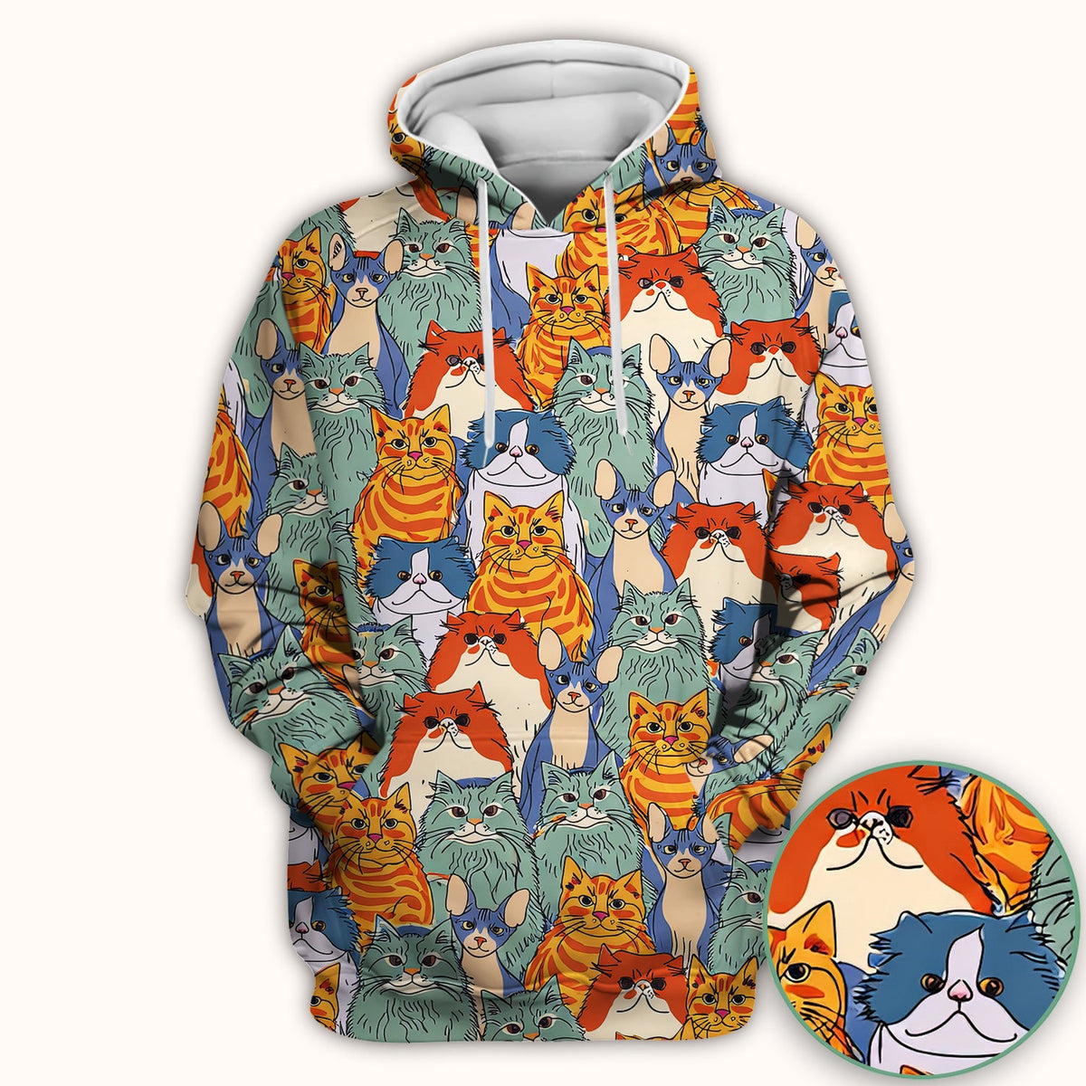 Multicolor Cat Faces Nurse Scrub Top