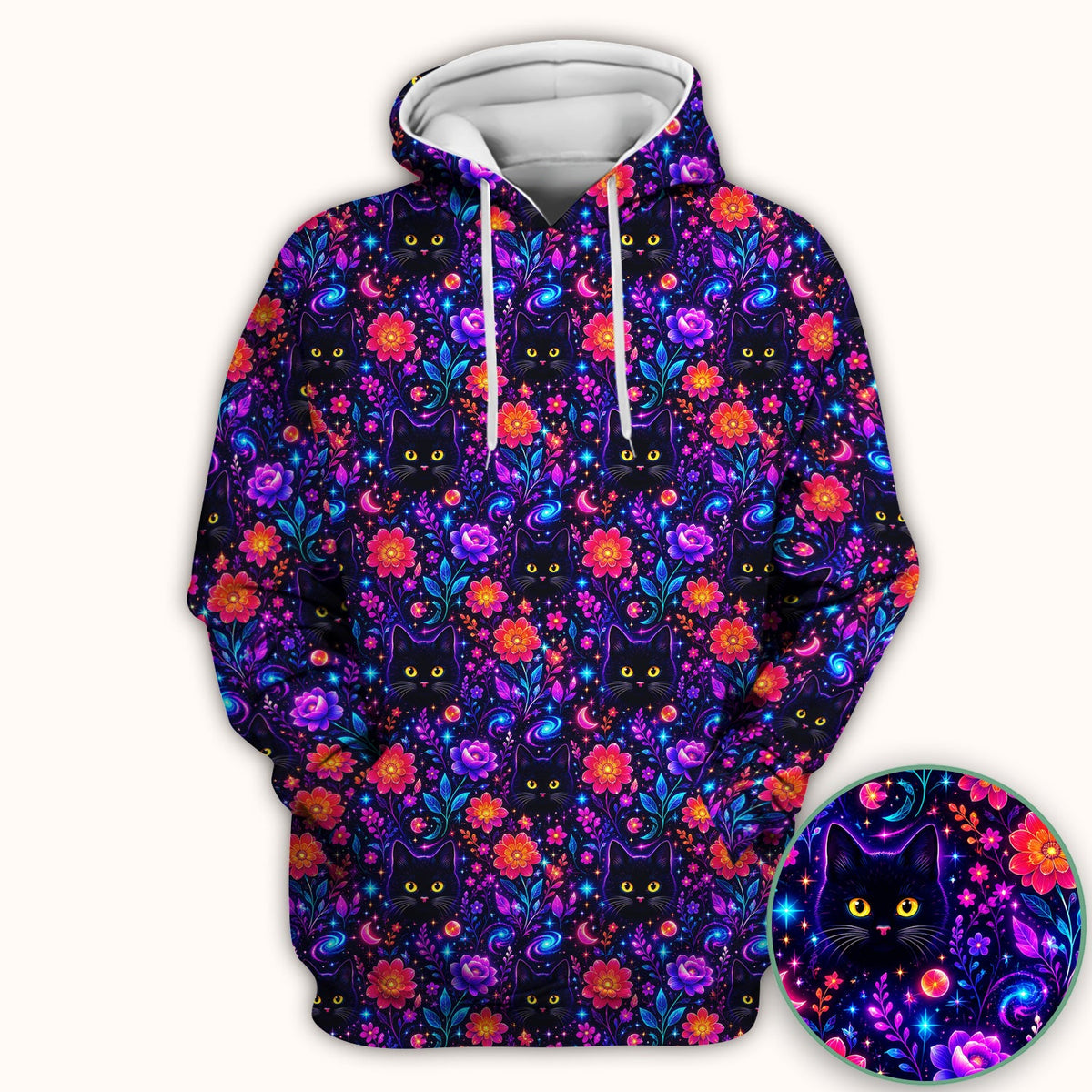 Galaxy Black Cat Floral Nurse Scrub Top