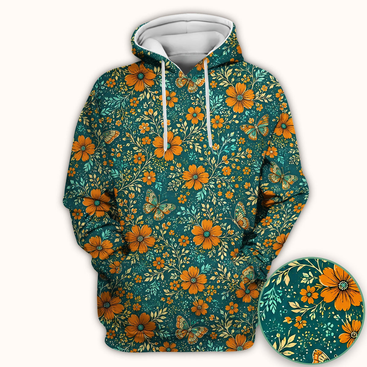 Orange Floral Butterfly Vine Nurse Scrub Top
