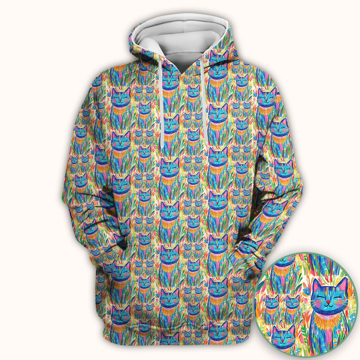 Colorful Rainbow Cat Floral Brushstroke Nurse Scrub Top