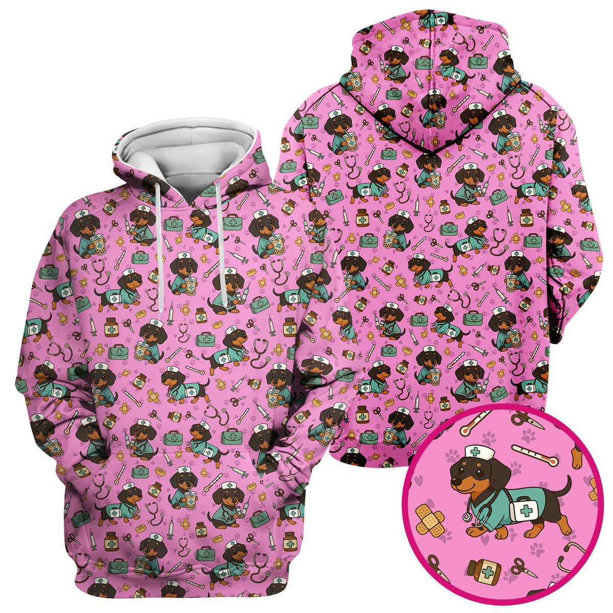 Funny Dachshund Nurse Scrubs - Cute Dog Print Medical Shirt - Holiday Nurse Scrub Top Gift for RN CNA Doctor, Women & Men