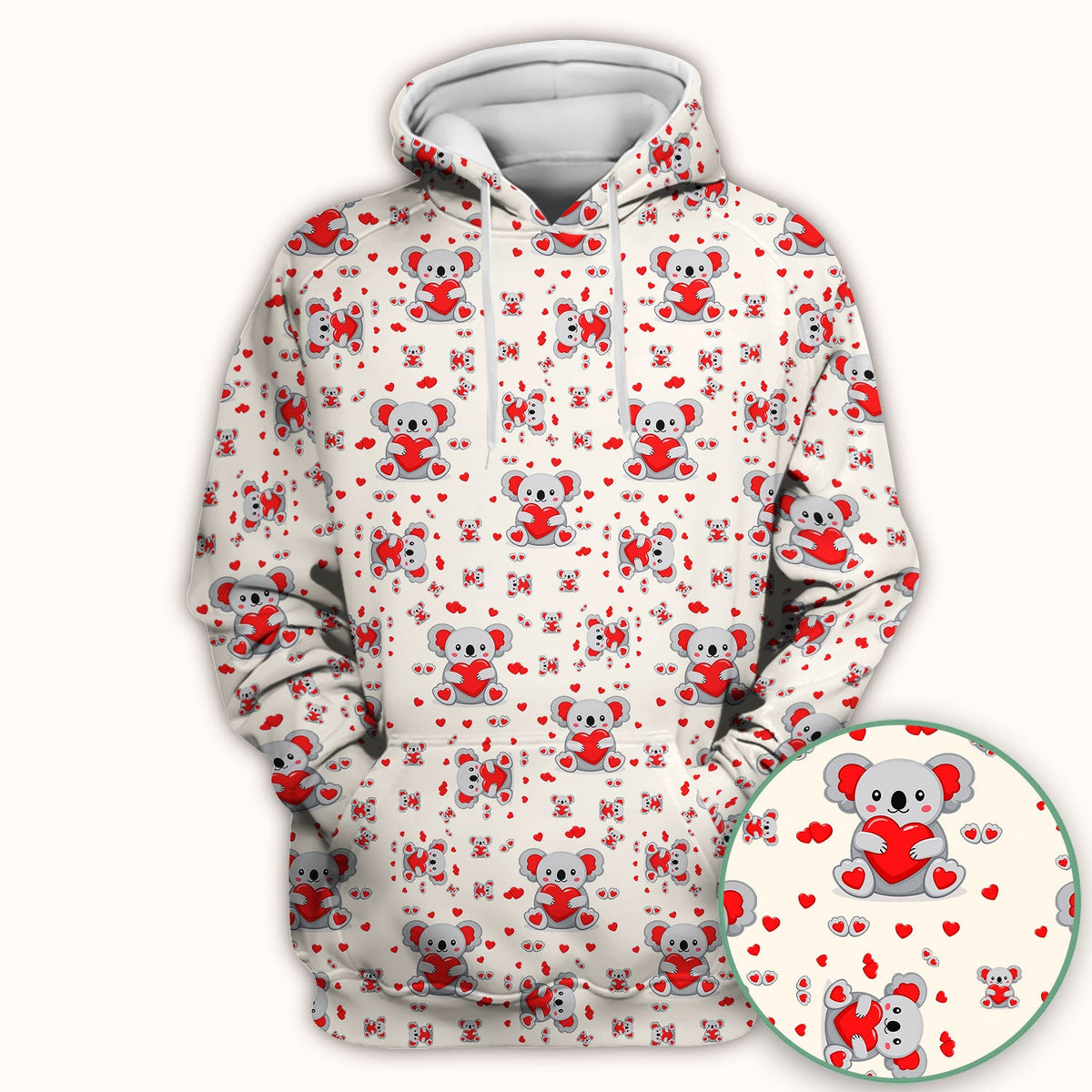 Valentine Cute Koala Heart Pattern Nurse Shirt, Comfortable Scrubs for Nurses