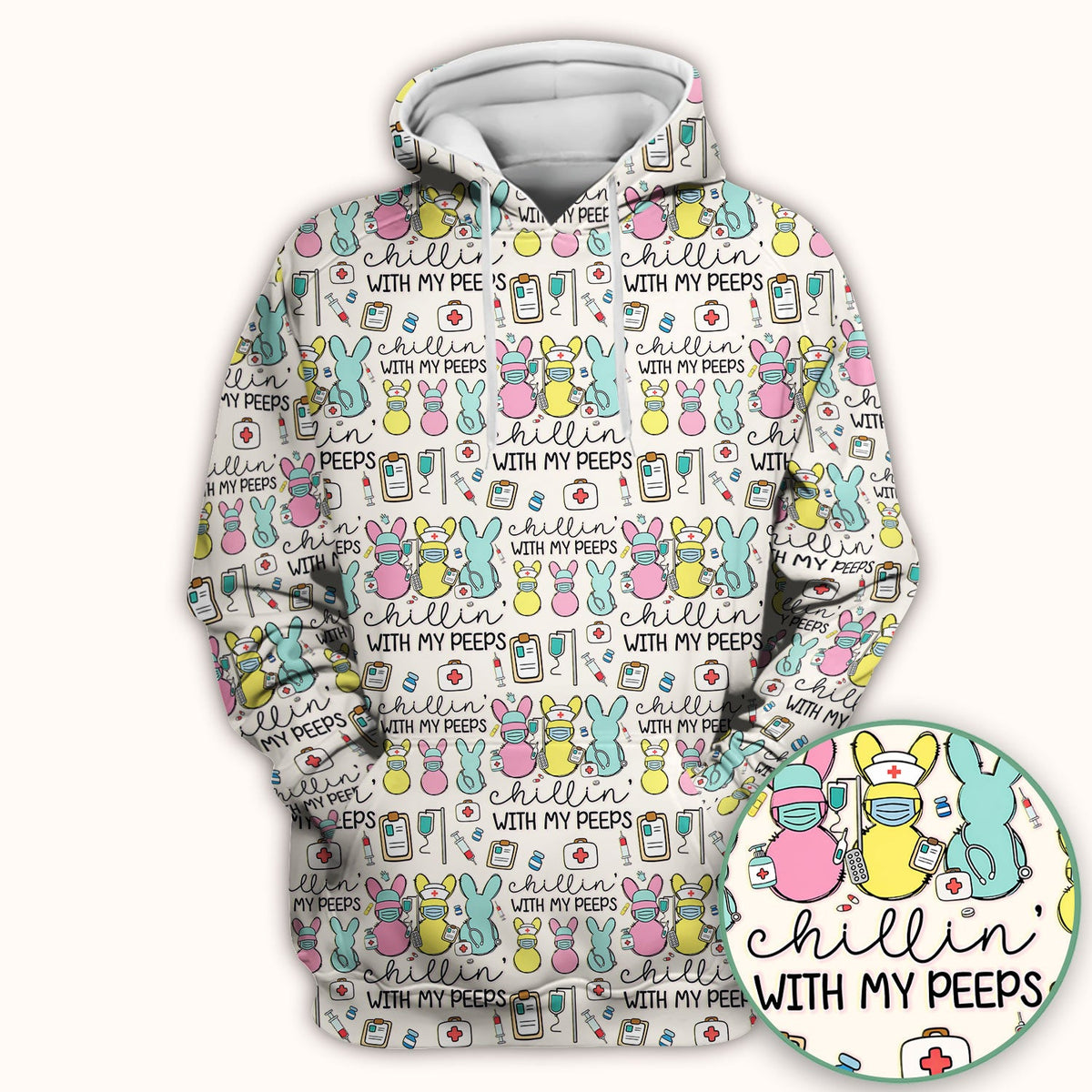 Bunny Nurse Chillin With My Peeps Scrub Top - Easter Gift