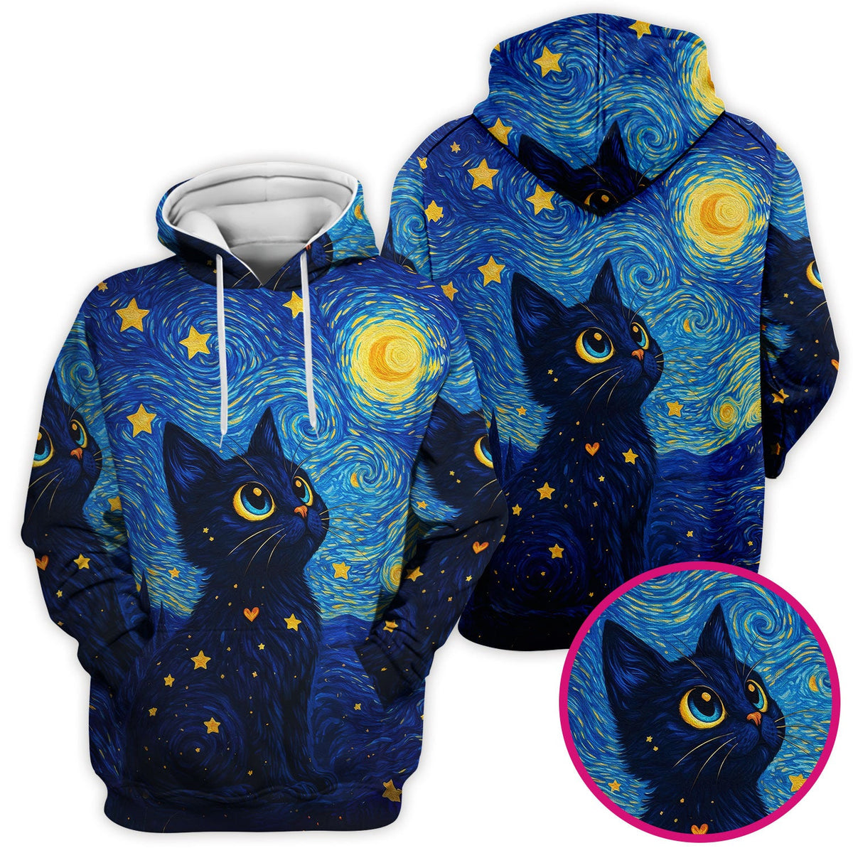Black Cat Starry Night Nurse Scrub Top