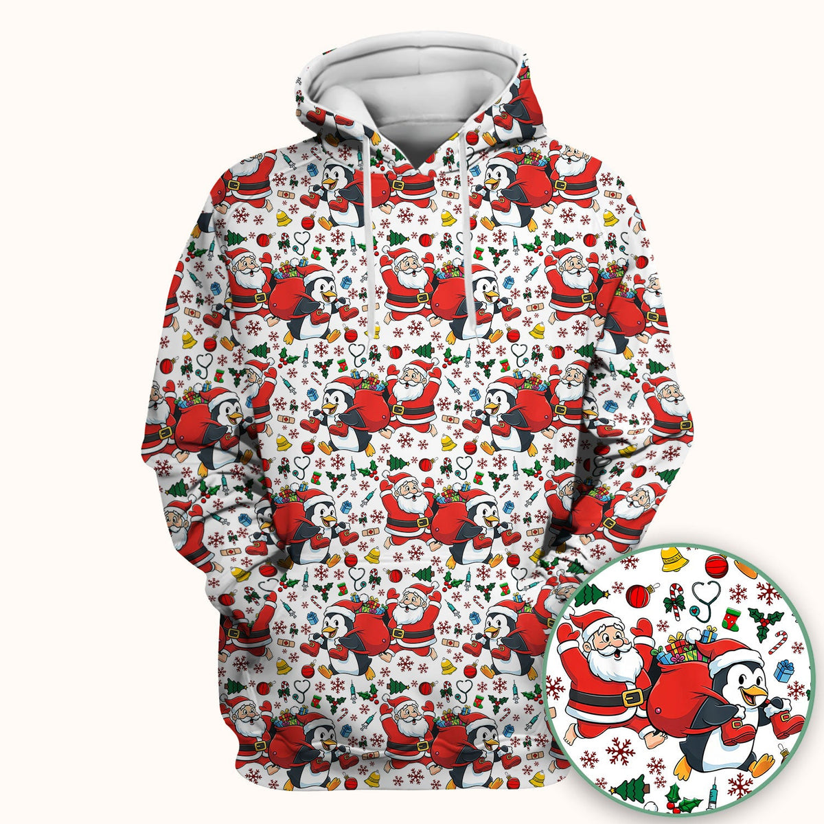 Penguin Santa Nurse Scrub Top - Christmas Gift