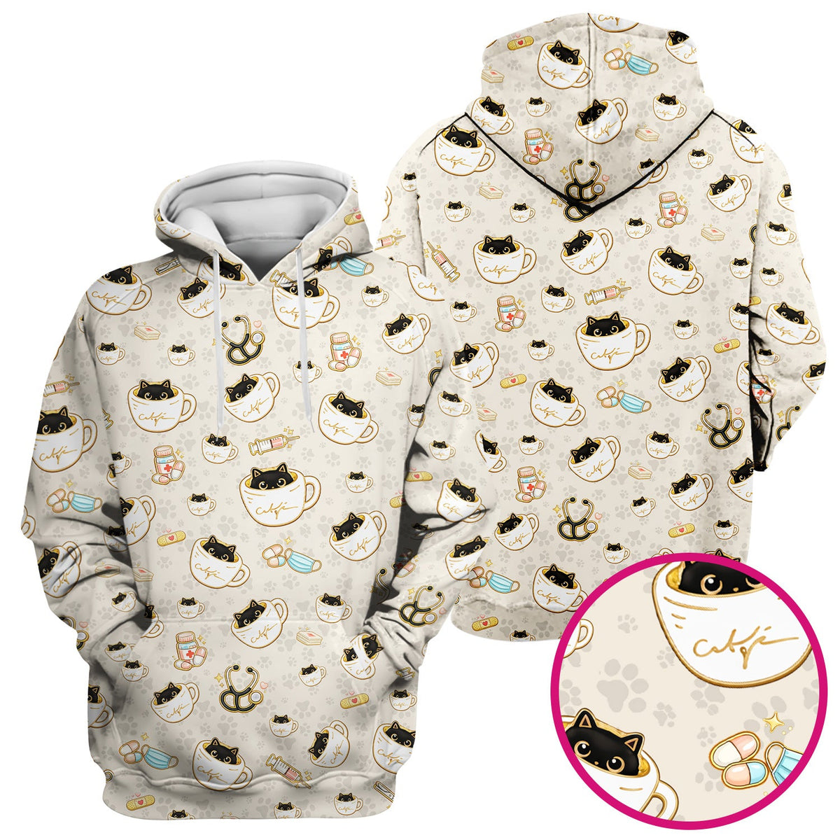 Coffee Cat Nurse Scrub Top