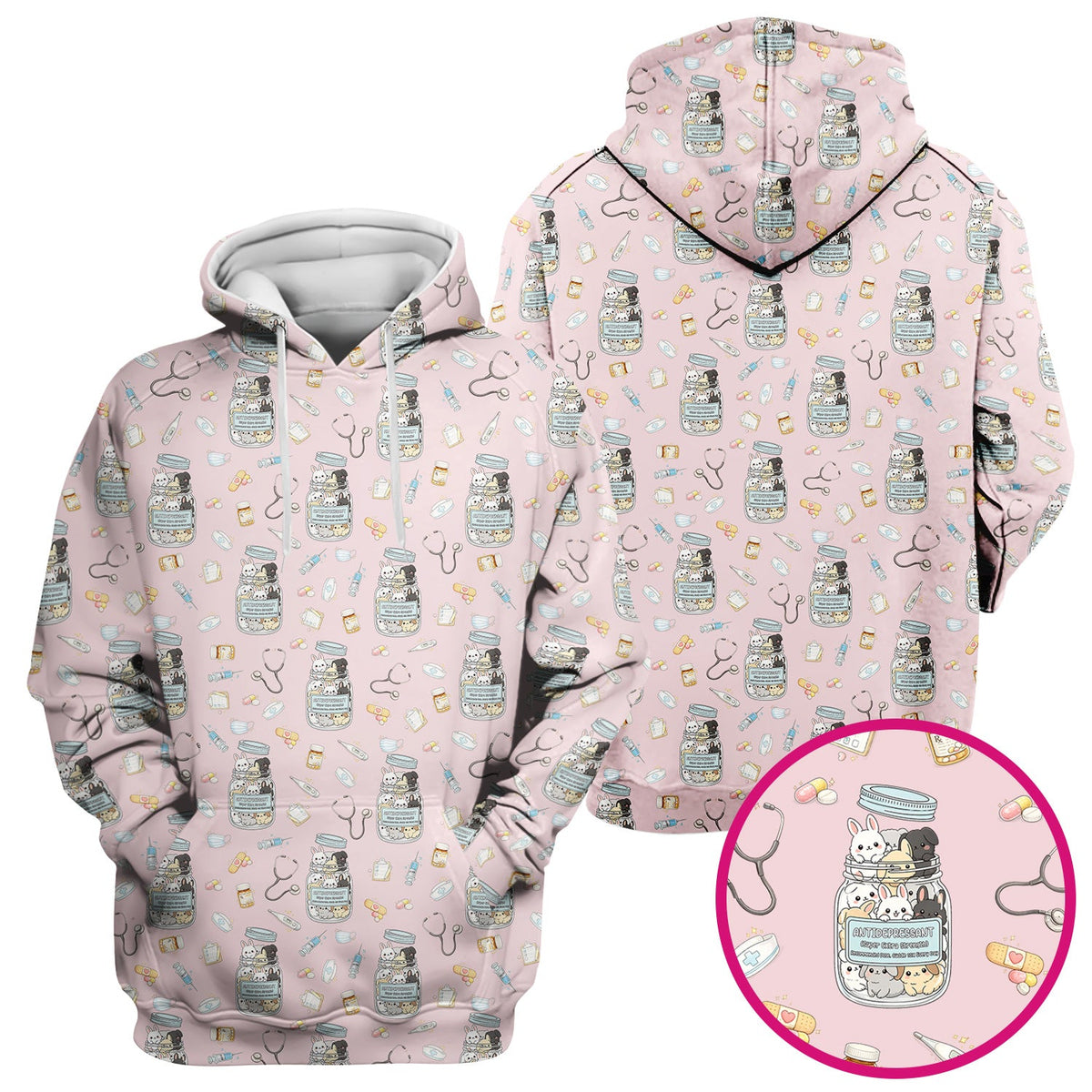 Whimsical Antidepressant Rabbit Jar Nurse Scrub Top