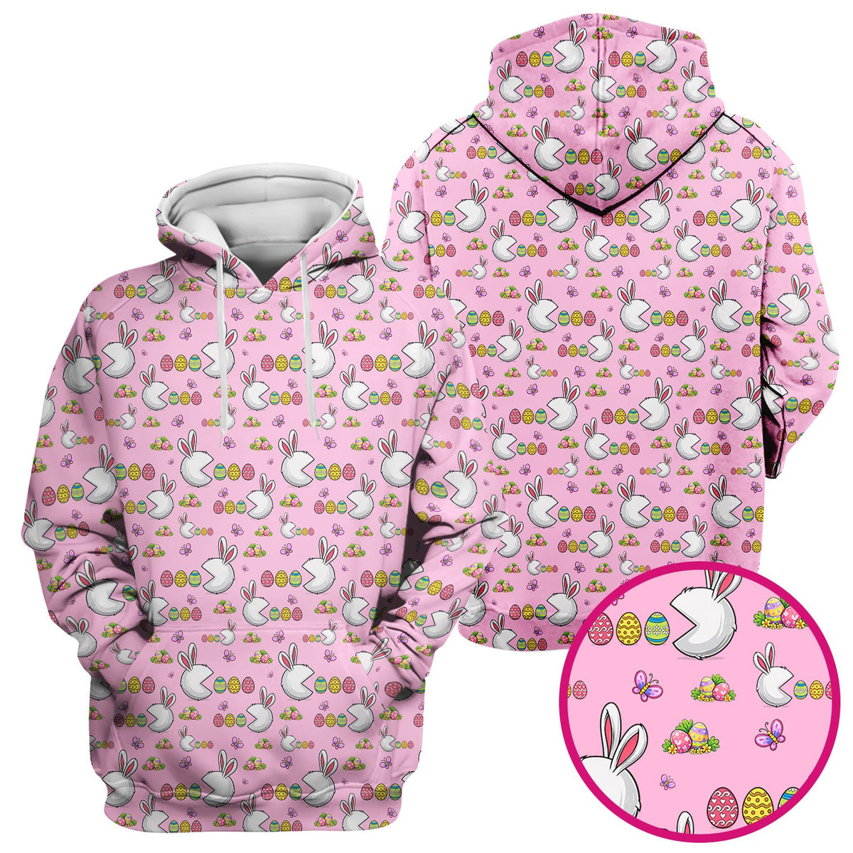 Easter Bunny and Colorful Eggs Print Scrub Top, Breathable Fabrics Nursing Uniform