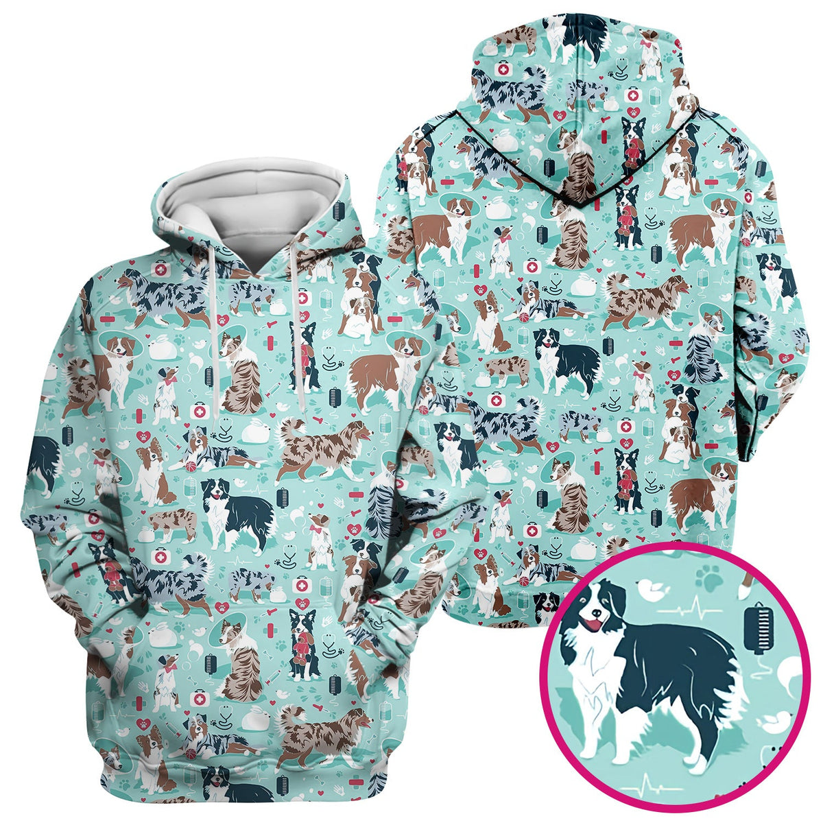 Cute Dog Pattern Veterinary Scrub Top, Breathable Fabrics Nursing Uniform