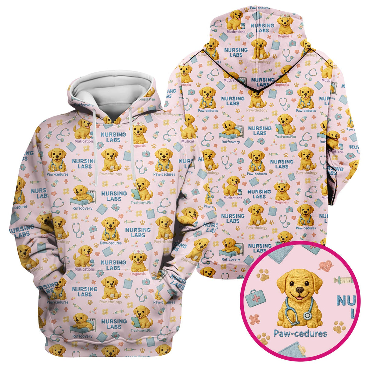 Labrador Nursing Scrub Top, Cute Dog Pattern Nurse Uniform,  Comfortable Scrubs For Nurses
