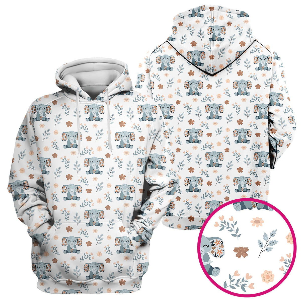 Cute Elephant Floral Print Scrub Top, Comfortable Scrubs for Nurses