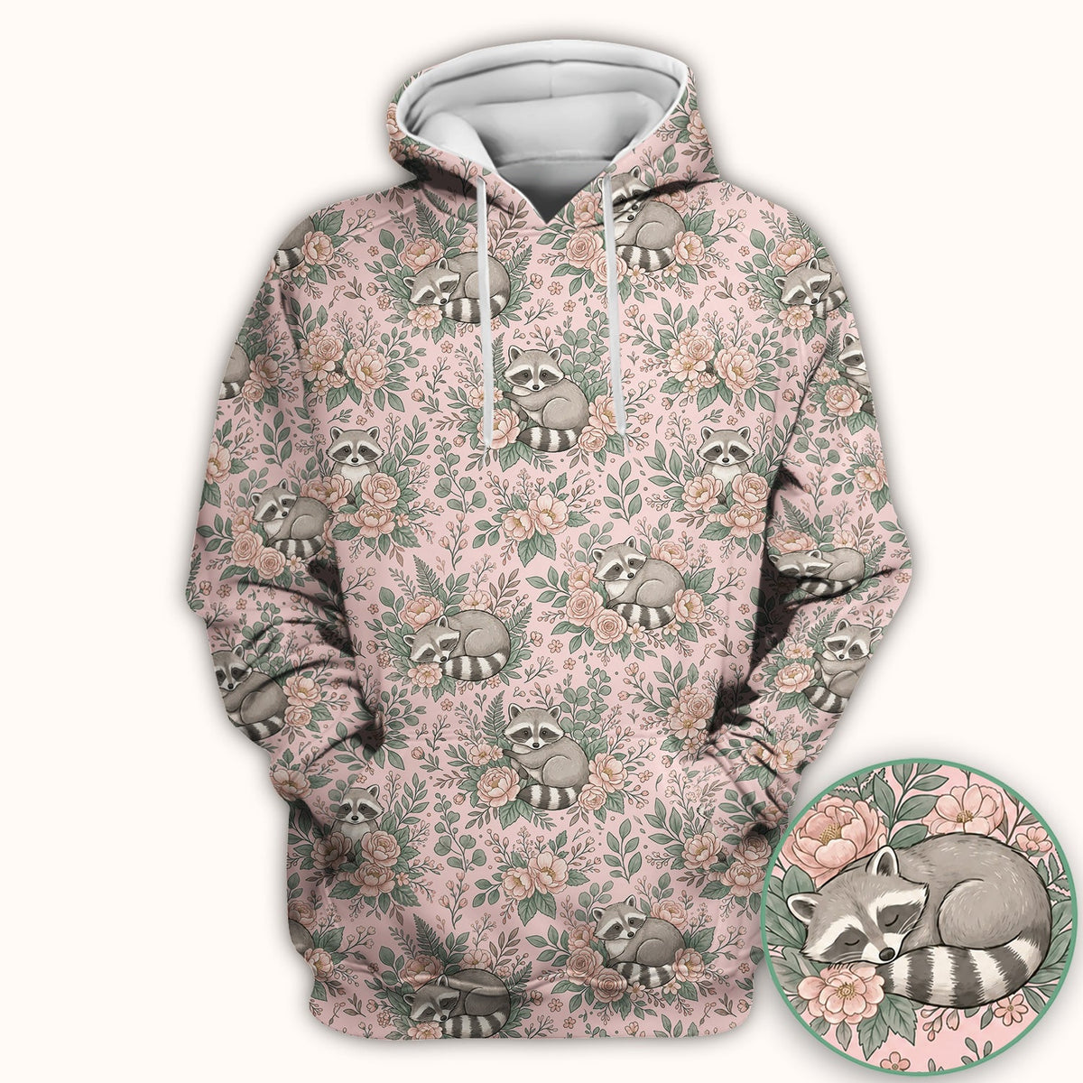 Sleeping Raccoon Rose Garden Nurse Scrub Top