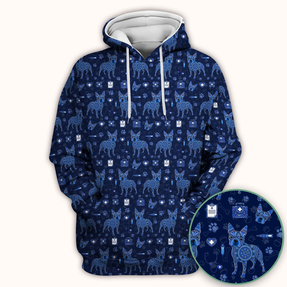 Blue Heeler Australian Cattle Dog Scrub Top, Australia Dot Art Pattern Shirt, Breathable Fabrics Nursing Uniform