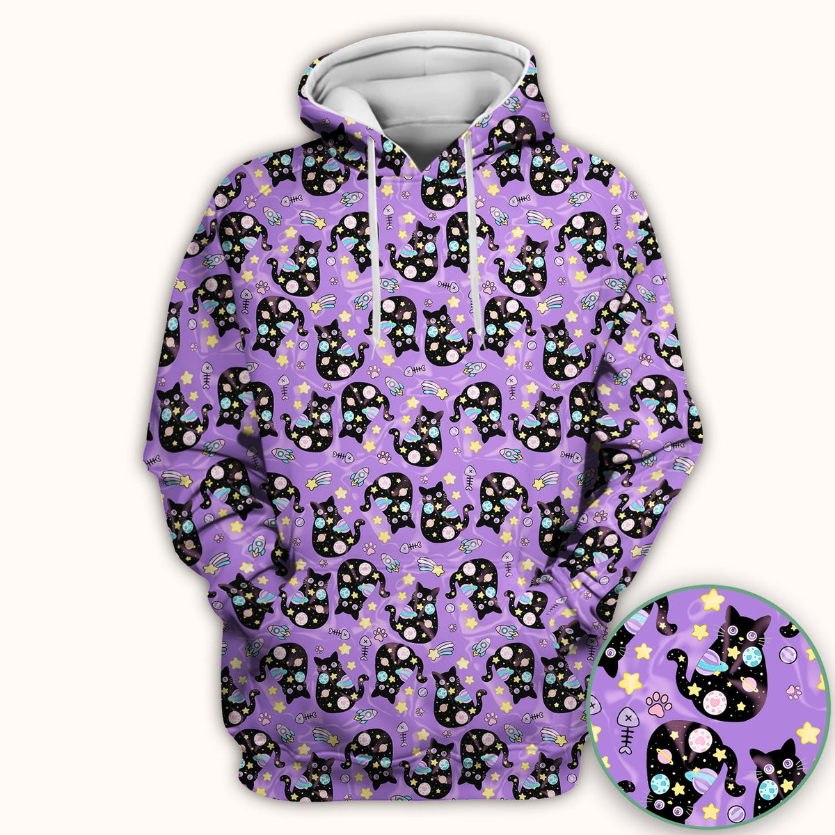 Galaxy Black Cat Space Nurse Scrub Top