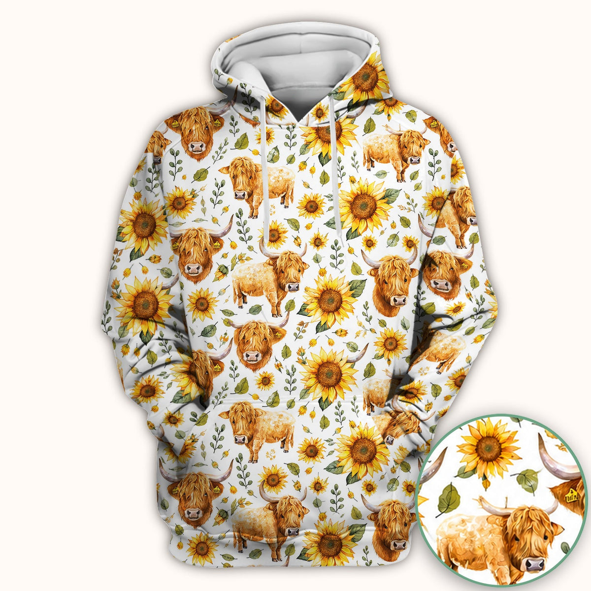 Highland Cow Sunflower Pattern Nurse Scrub Top