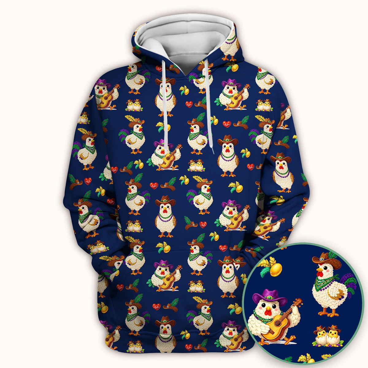 Mardi Gras Rooster Cowboy Nurse Scrub Top