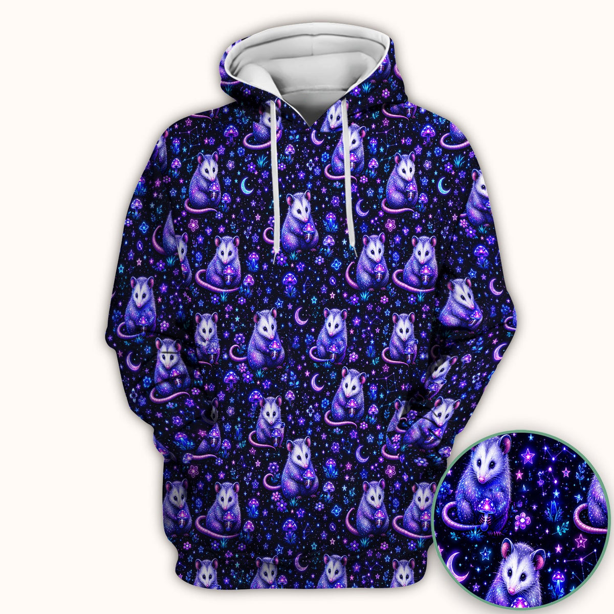 Neon Opossum Mushroom Galaxy Nurse Scrub Top