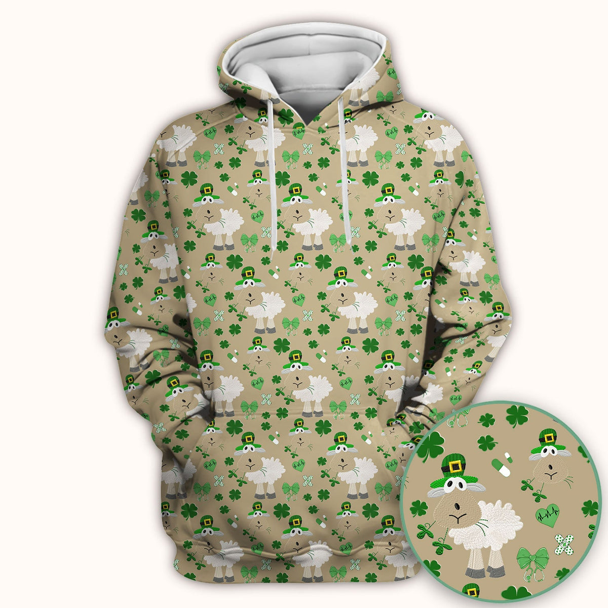 Nurse St. Patrick's Day Scrubs Top, Cute Sheep Shamrock Pattern Nurse Shirt, Breathable Fabrics Nursing Uniform