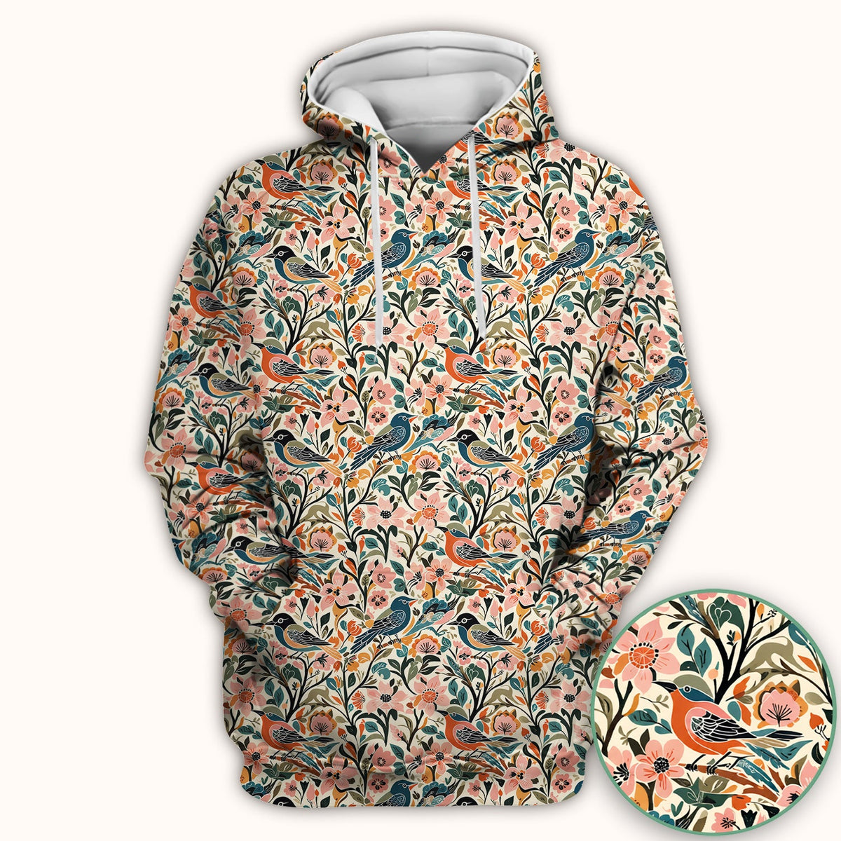 Folk Art Songbird Floral Nurse Scrub Top