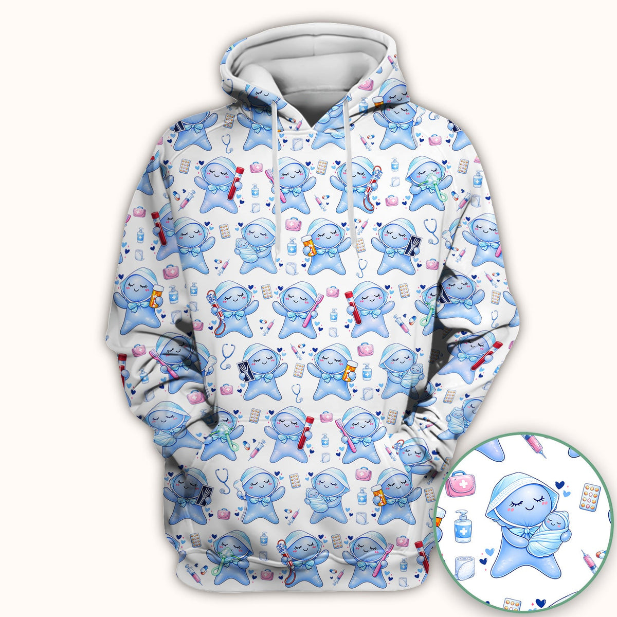 Dental Tooth Character Nurse Scrub Top