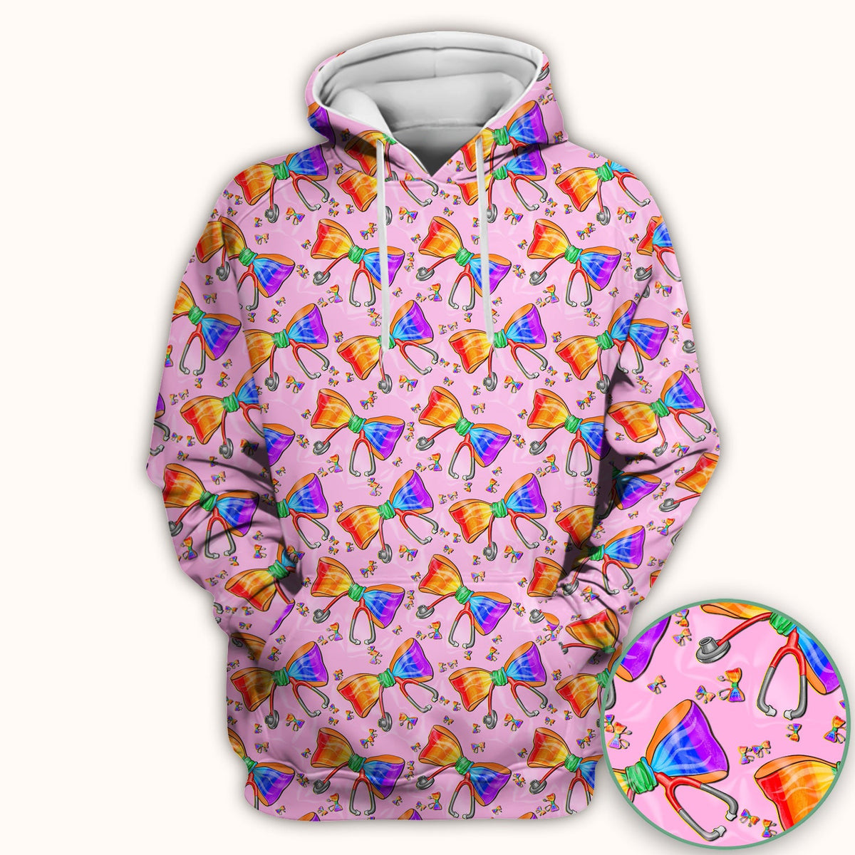 Colorful Rainbow Bow Stethoscope Nurse Scrub Top