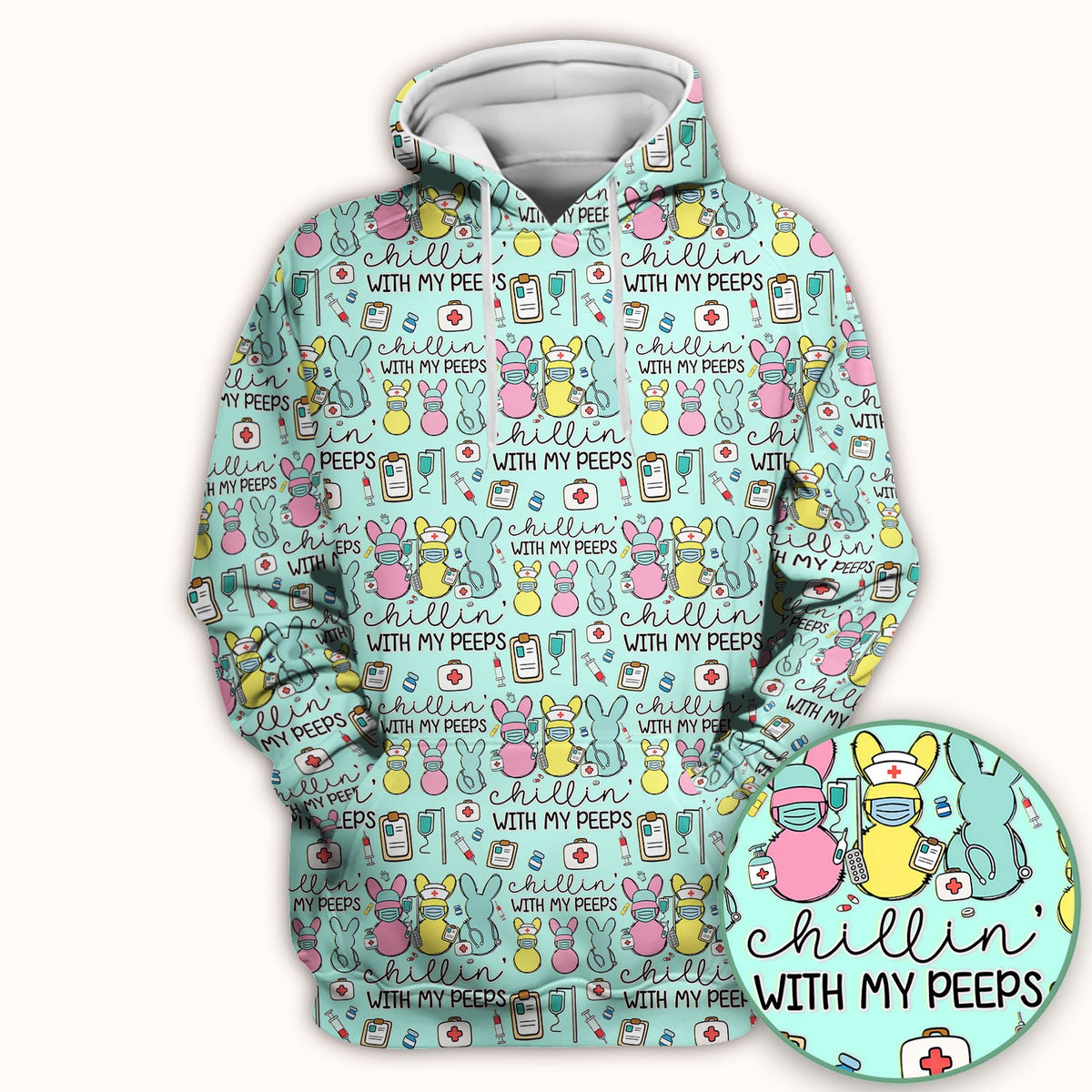 Bunny Nurse Chillin With My Peeps Scrub Top - Easter Gift