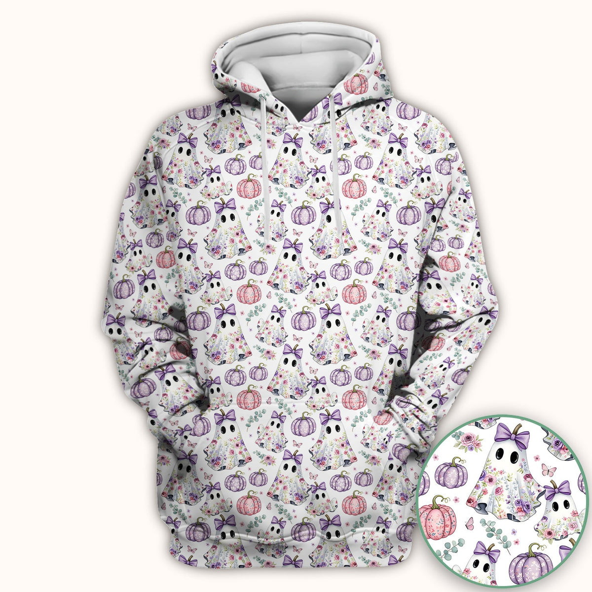 Floral Ghost Pumpkin Nurse Scrub Top