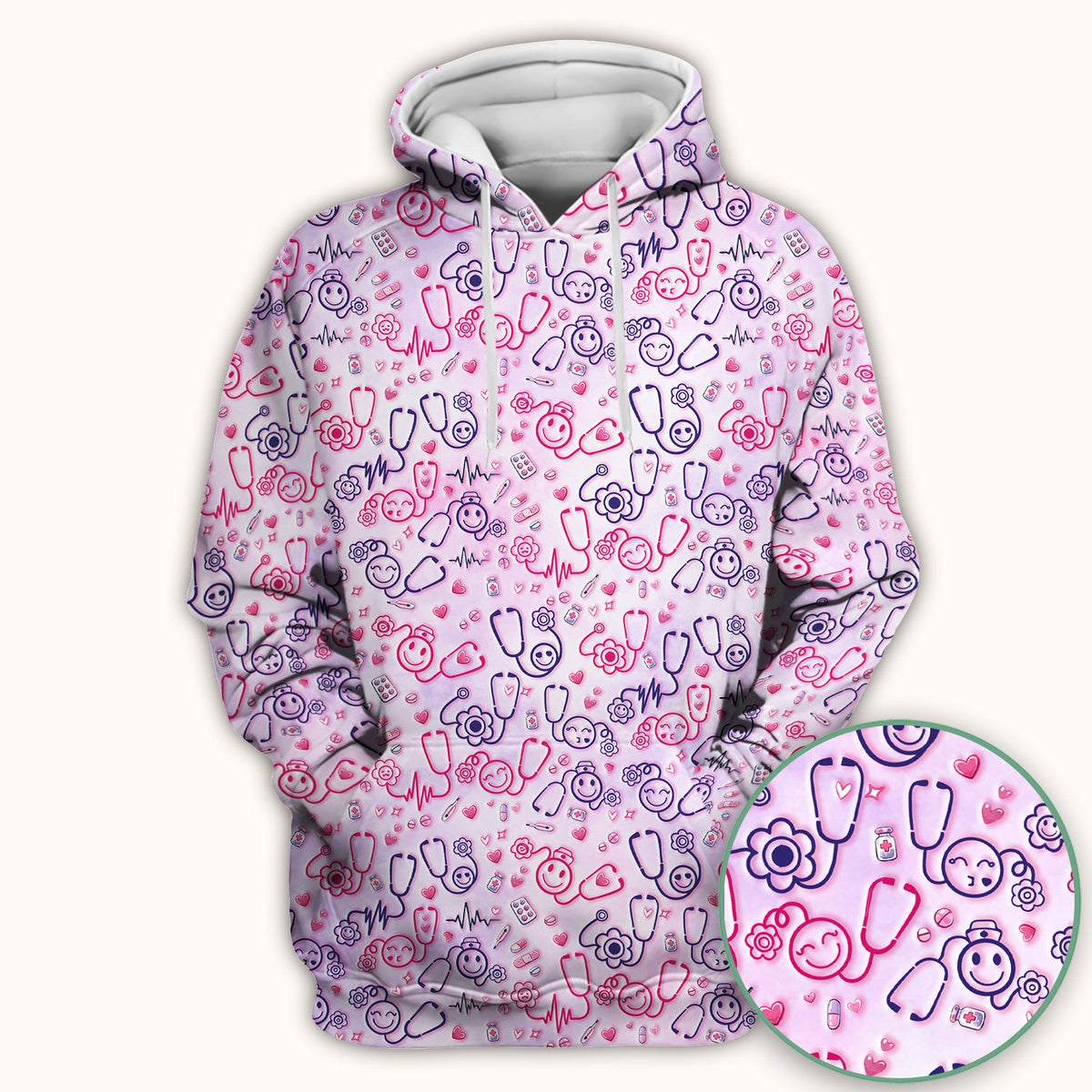 Stethoscope Heart Icon Nurse Scrub Top