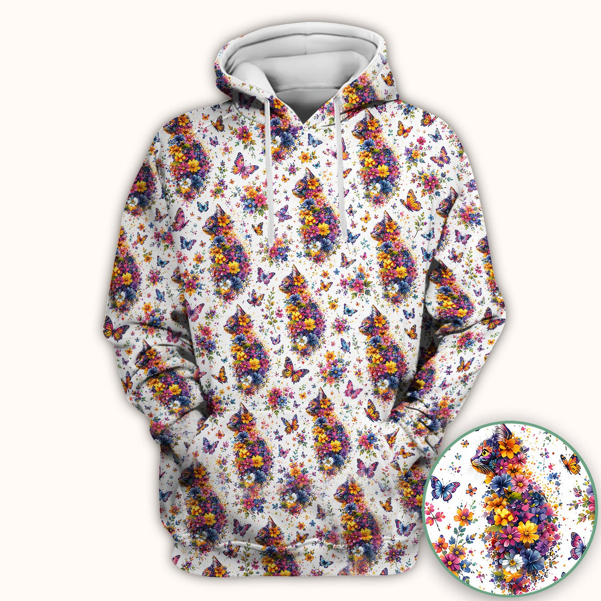 Floral Cat Butterfly Nurse Scrub Top