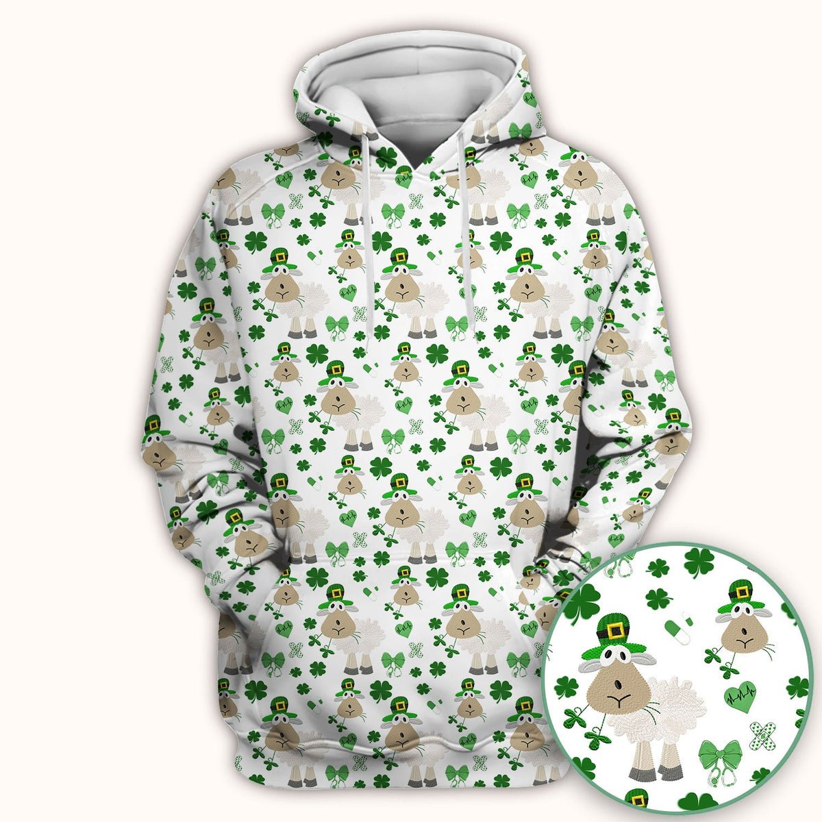 Nurse St. Patrick's Day Scrubs Top, Cute Sheep Shamrock Pattern Nurse Shirt, Breathable Fabrics Nursing Uniform