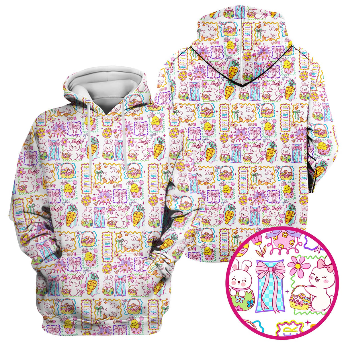 Cute Easter Bunny Egg and Bow Print Scrub Top, Breathable Fabrics Nursing Uniform
