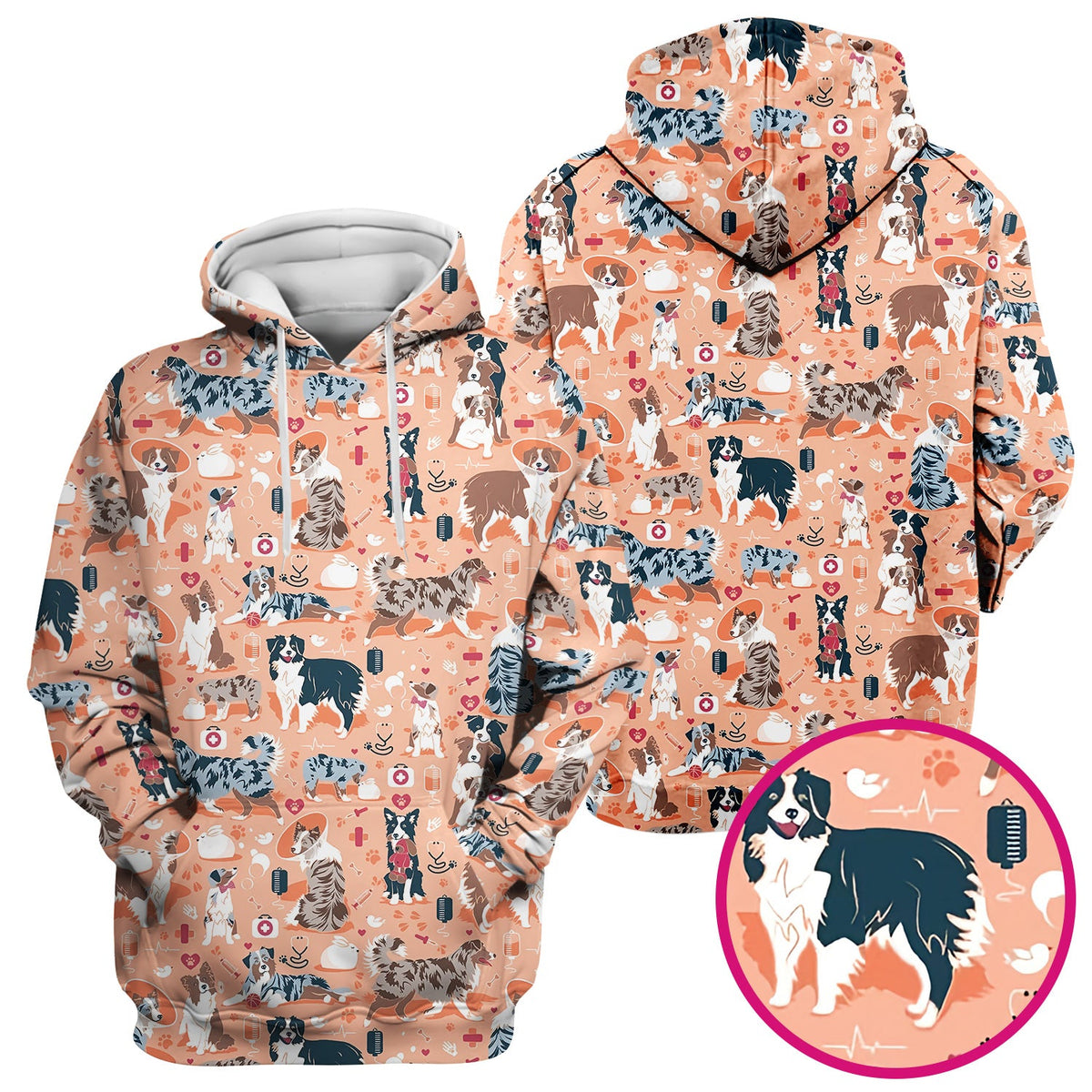 Cute Dog Pattern Veterinary Scrub Top, Breathable Fabrics Nursing Uniform