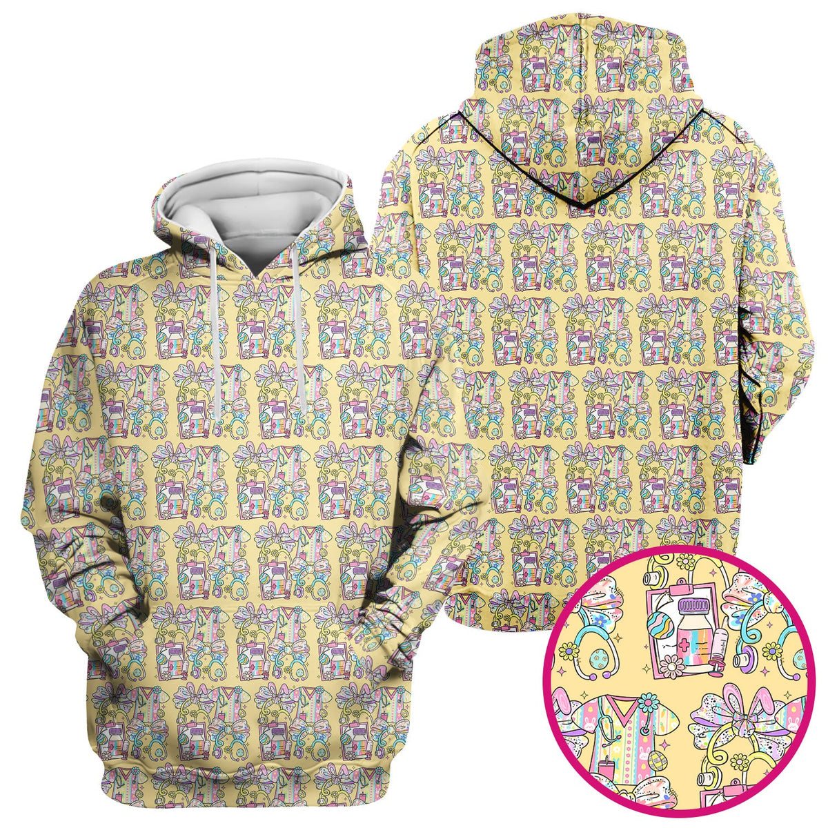 Colorful Nurse Scrub Supplies Pattern Scrub Top, Breathable Fabrics Nursing Uniform