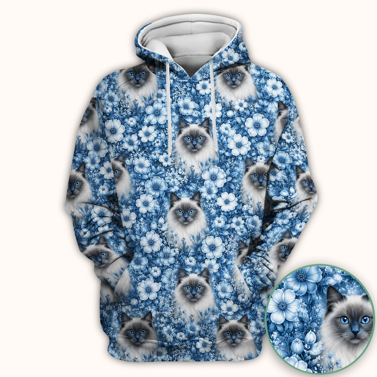 Blue Floral Ragdoll Cat Nurse Scrub Top
