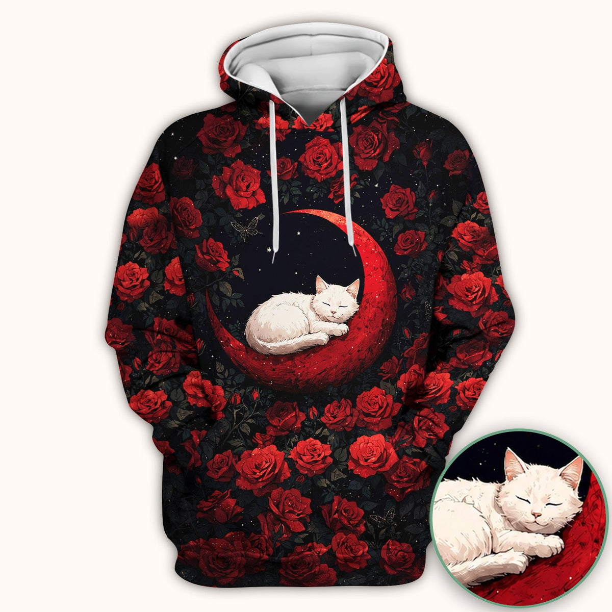 Gothic Red Moon Cat Nurse Scrub Top