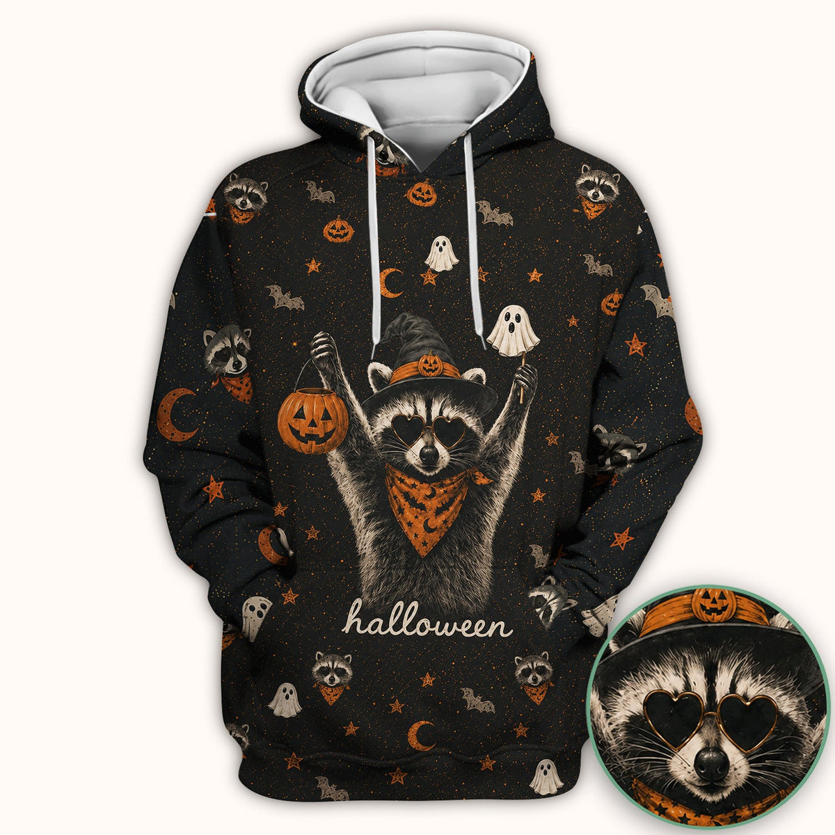 Ghost Pumpkin Raccoon Nurse Scrub Top - Halloween Gift