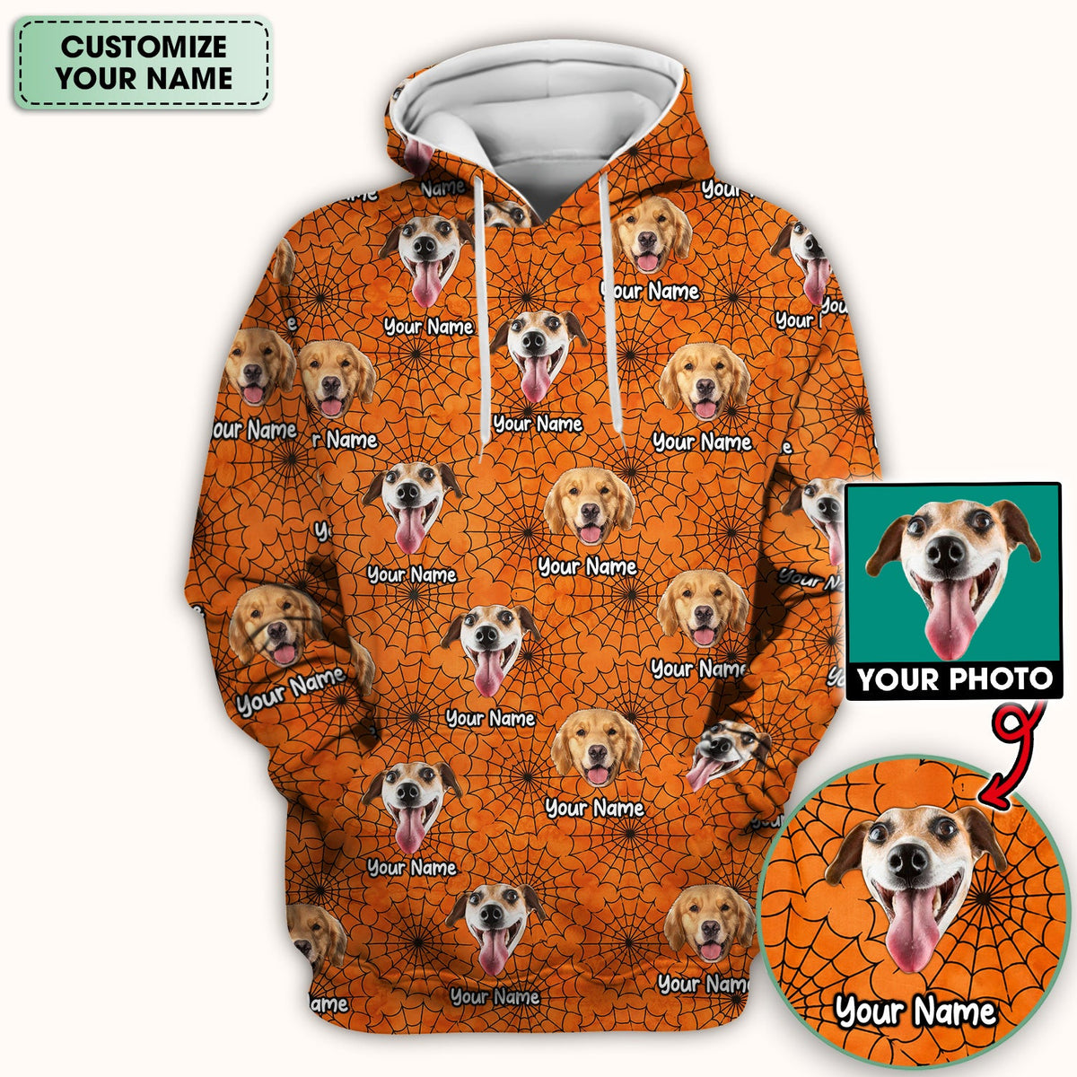 Personalized Halloween Dog Photo Spiderweb Scrub Top