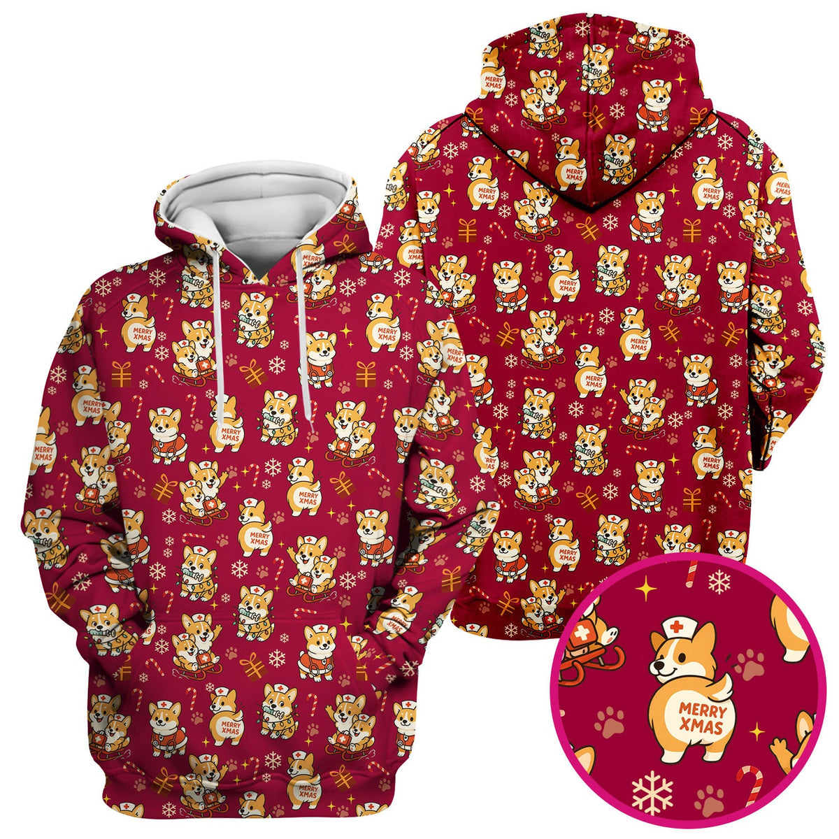 Cute Corgi Dog Scrubs for Christmas - Festive Puppy Pattern Medical Scrub Top - Holiday Christmas Scrubs with Charming Corgi Print