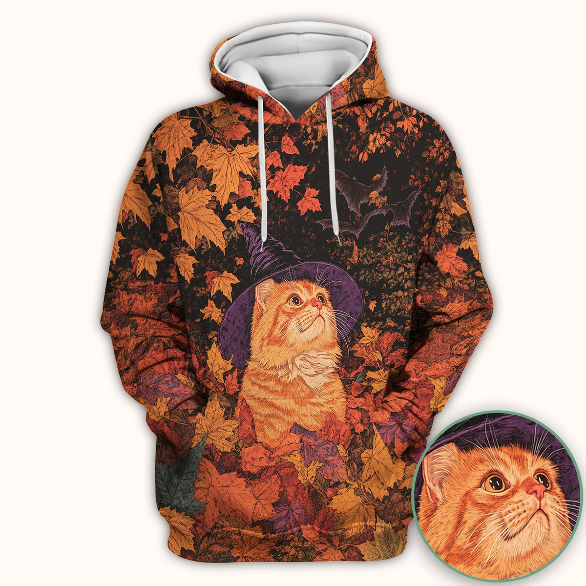 Autumn Cat Fall Leaves Nurse Scrub Top